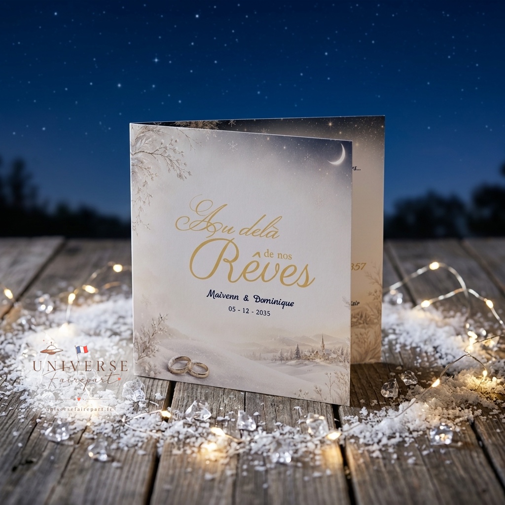 N°79 Faire-part village enneigé au-delà de nos rêves mariage