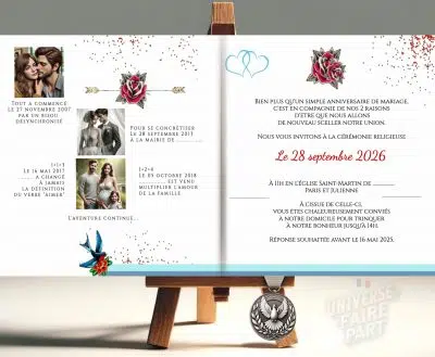 N°13- Faire-part mariage Vintage Esprit Rockabilly oiseau