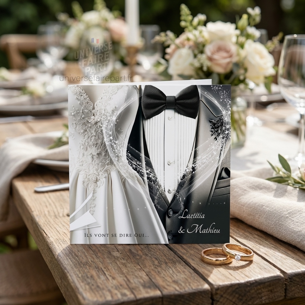 N°104- Faire-part Élégance et Passion en noir et blanc costume