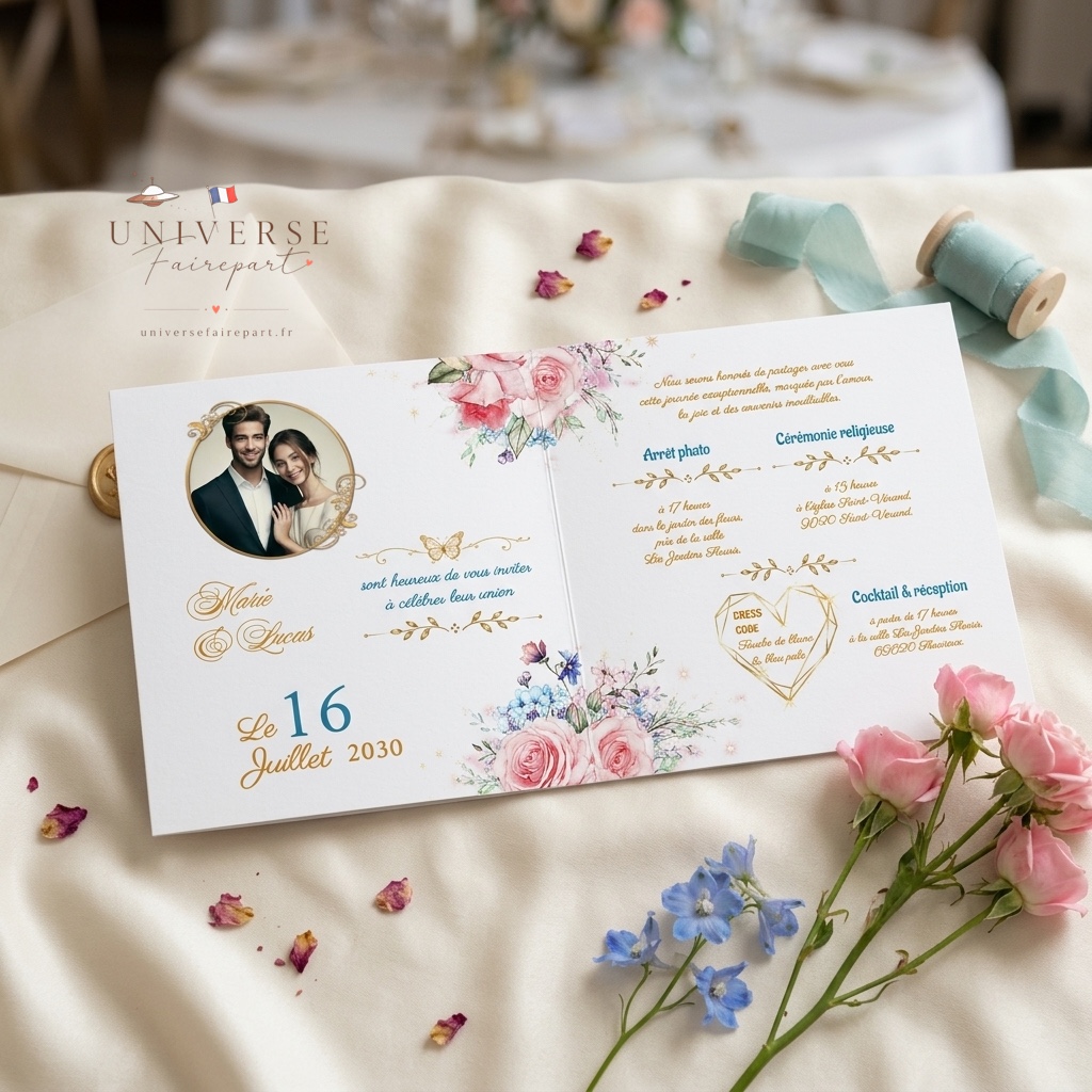 N°376 faire-part mariage au cœur doré champêtre