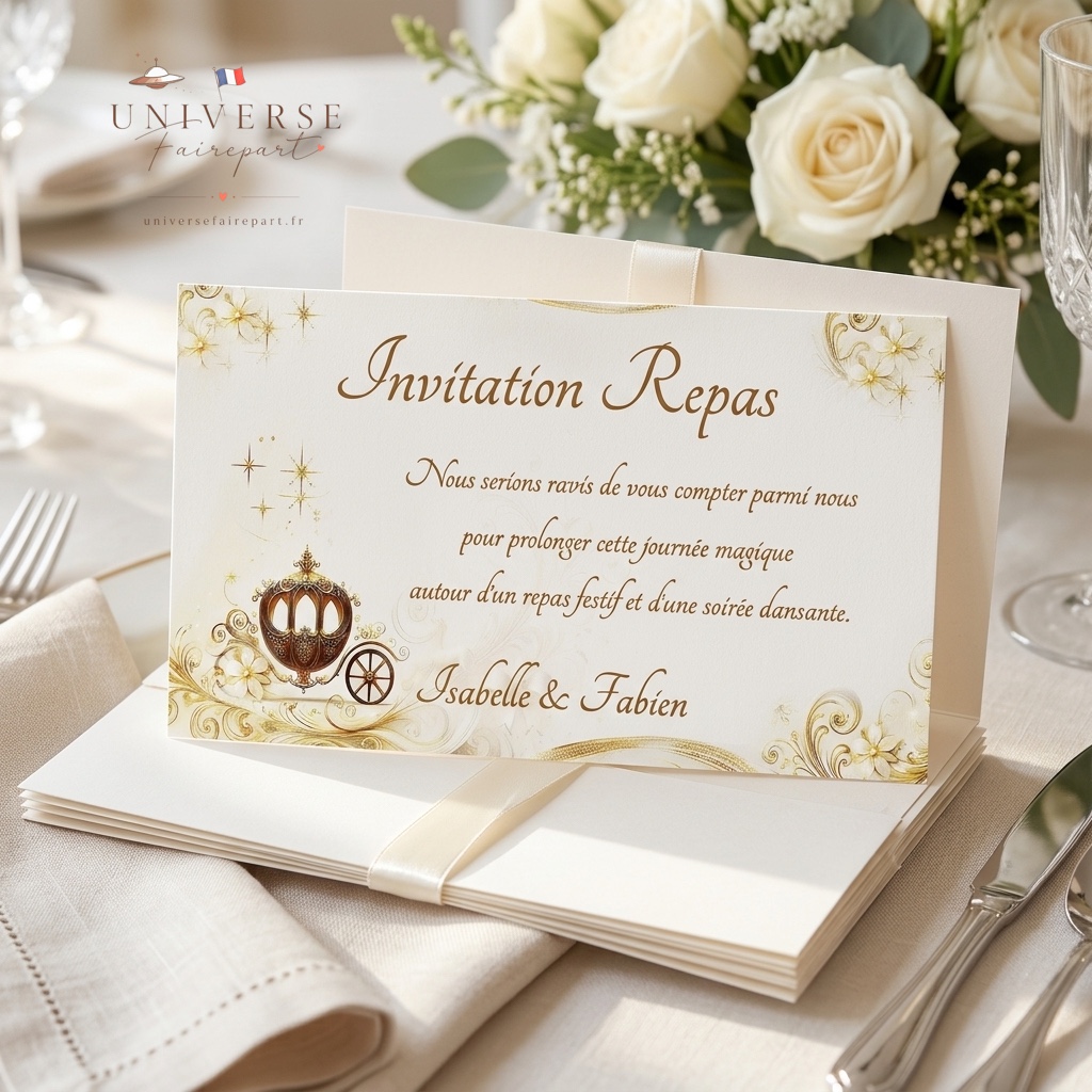 N°65.1 Carton repas Invitation mariage Carrosse princesse