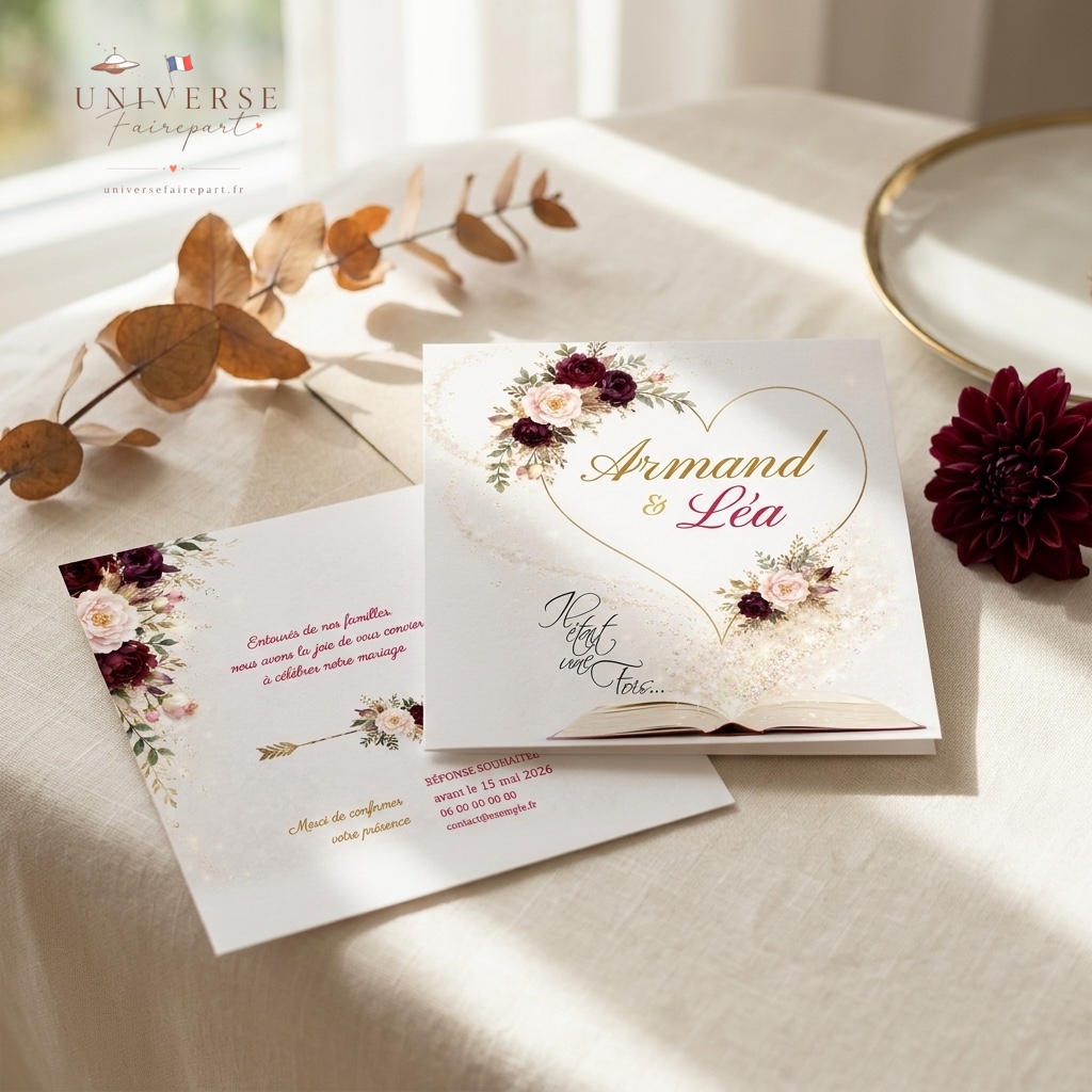 N°12 Faire-part Romantique avec Livre Cœur