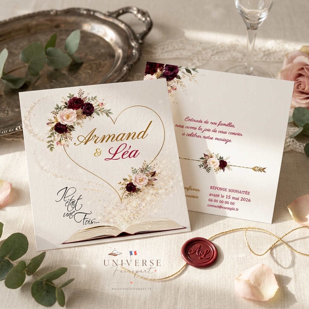 N°12 Faire-part Romantique avec Livre Cœur