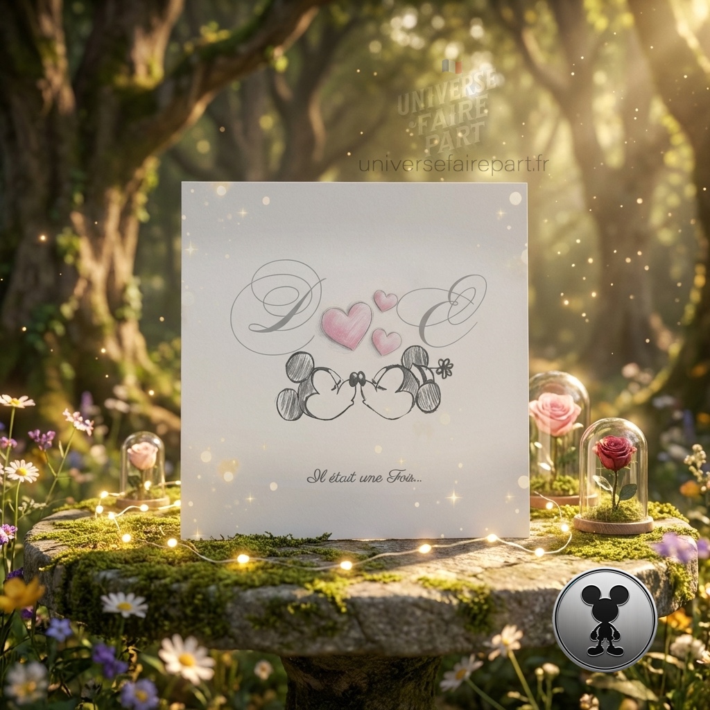 n°103 – Faire-part de mariage romantique mickey & Minnie