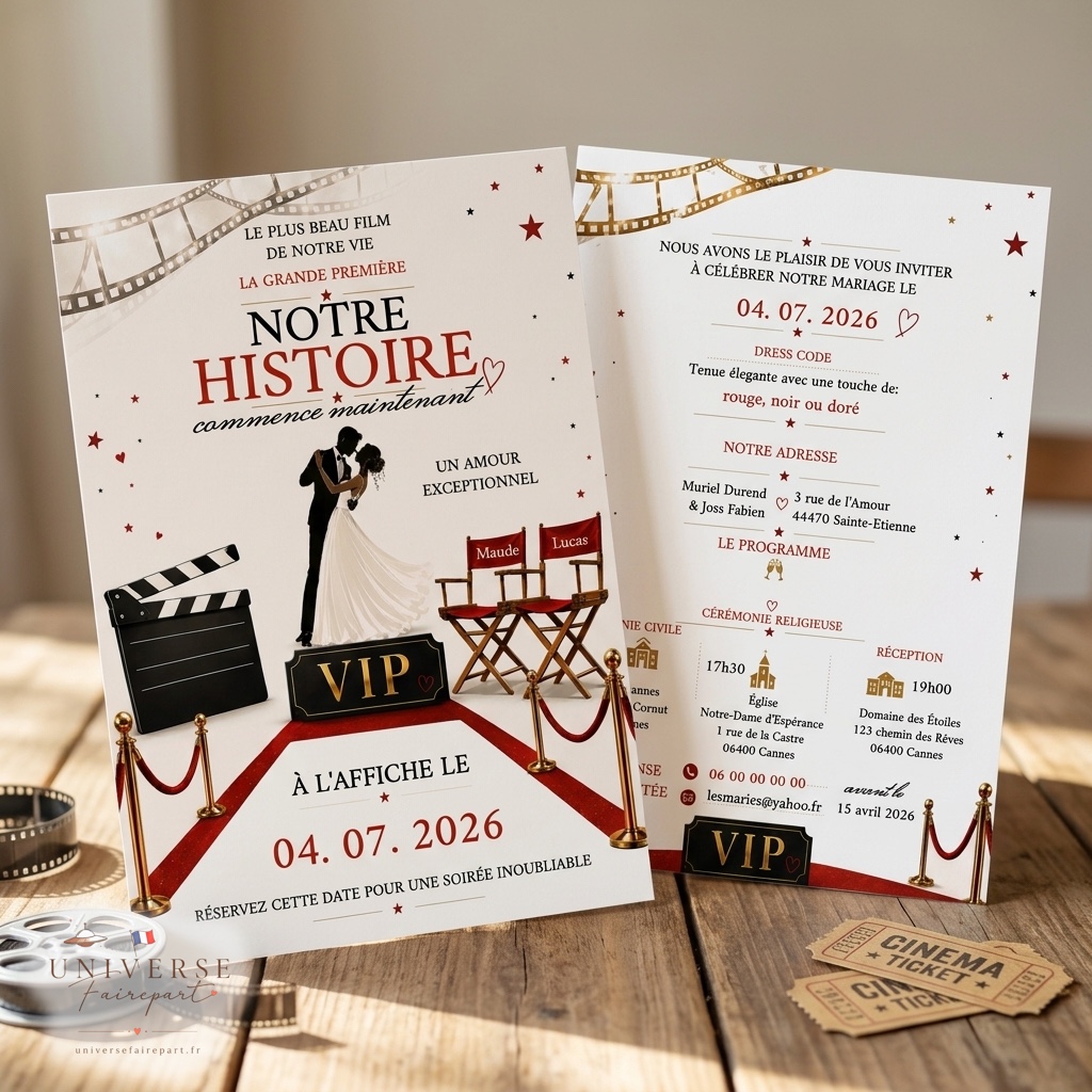 N°15 Faire-part mariage affiche de film romantique Cinéma