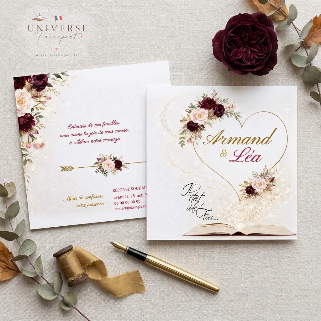 N°12 Faire-part Romantique avec Livre Cœur