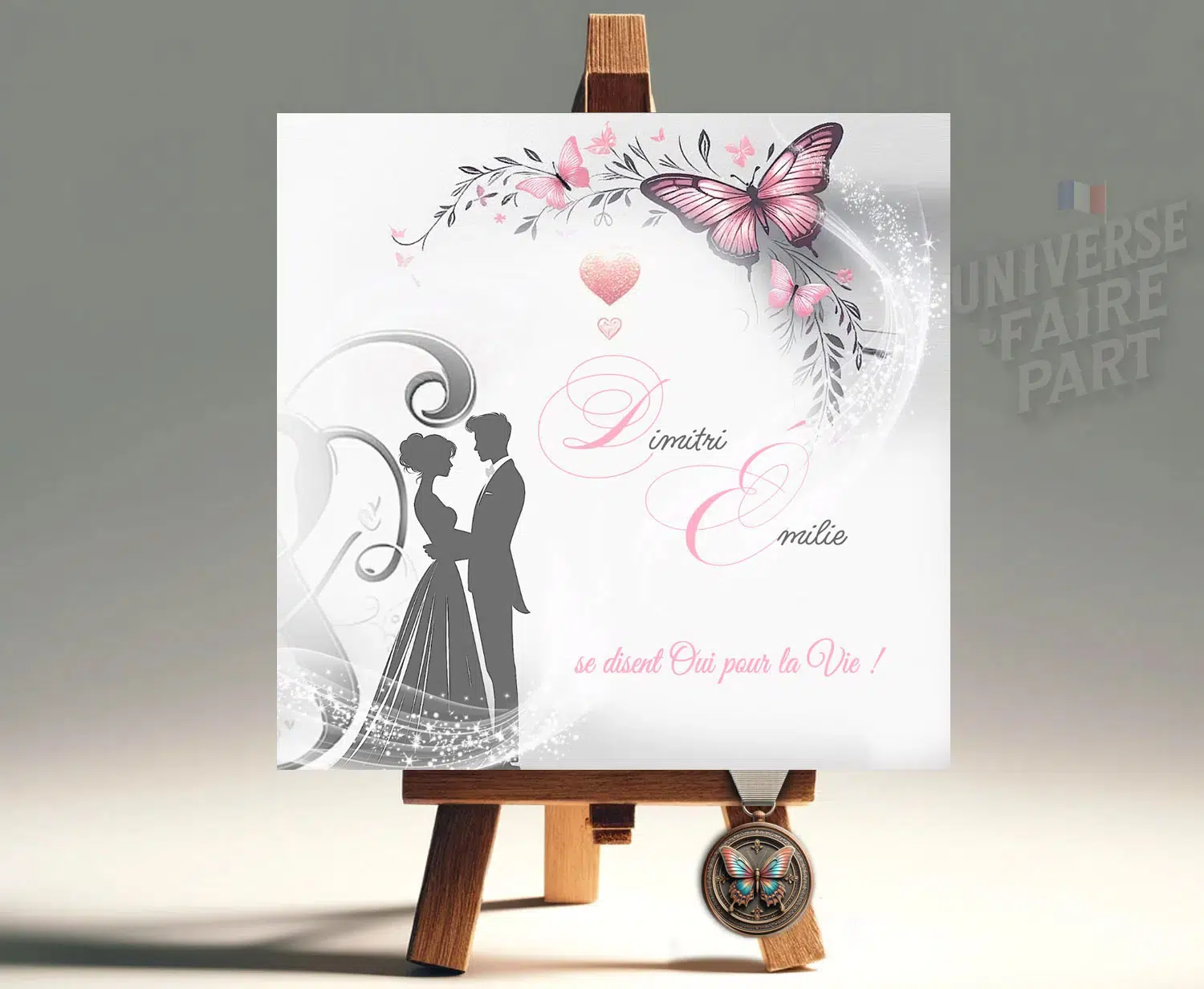N°266 - Faire-part Vol de Bonheur Papillons Roses