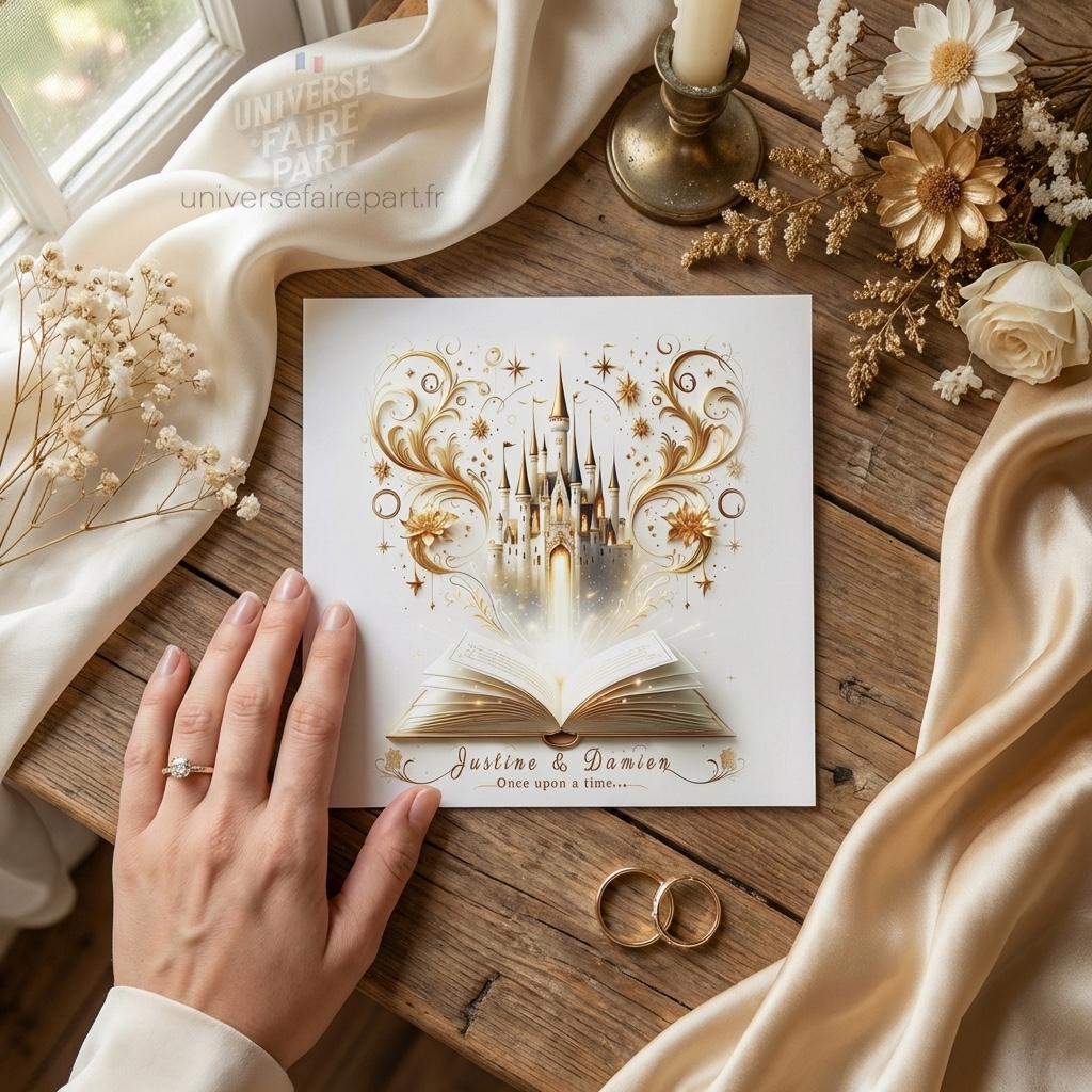 N°6 - Faire-part mariage Château Or conte de fées