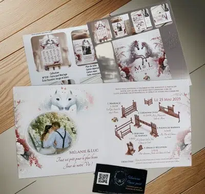N°254 - Faire-part Mariage Éclat Équestre rouge et blanc
