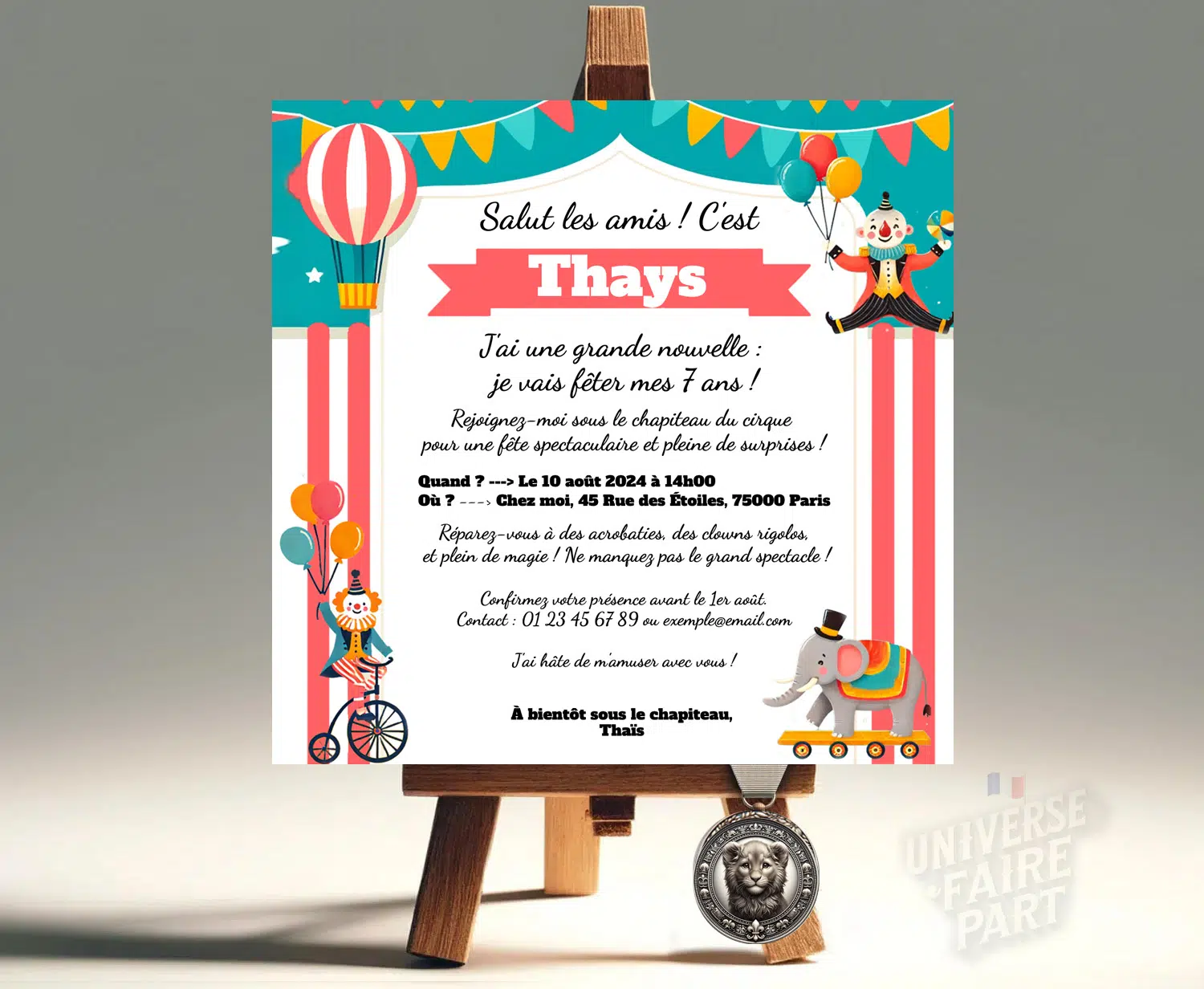 N°4- Faire-part Original Cirque avec Lion et Clowns