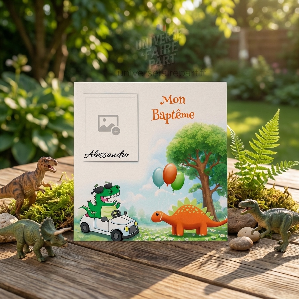 N°2 – Faire-part Aventure Préhistorique Baptême ou anni