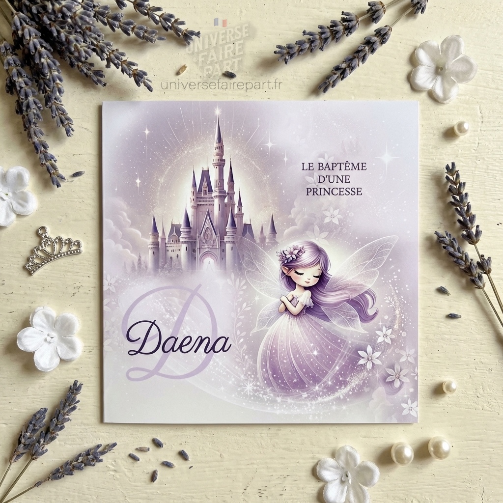 N°363 – Faire-part Magique au Château et fée  parme