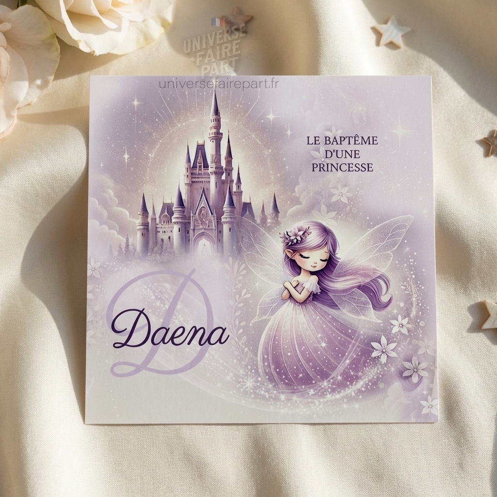 N°363 – Faire-part Magique au Château et fée  parme