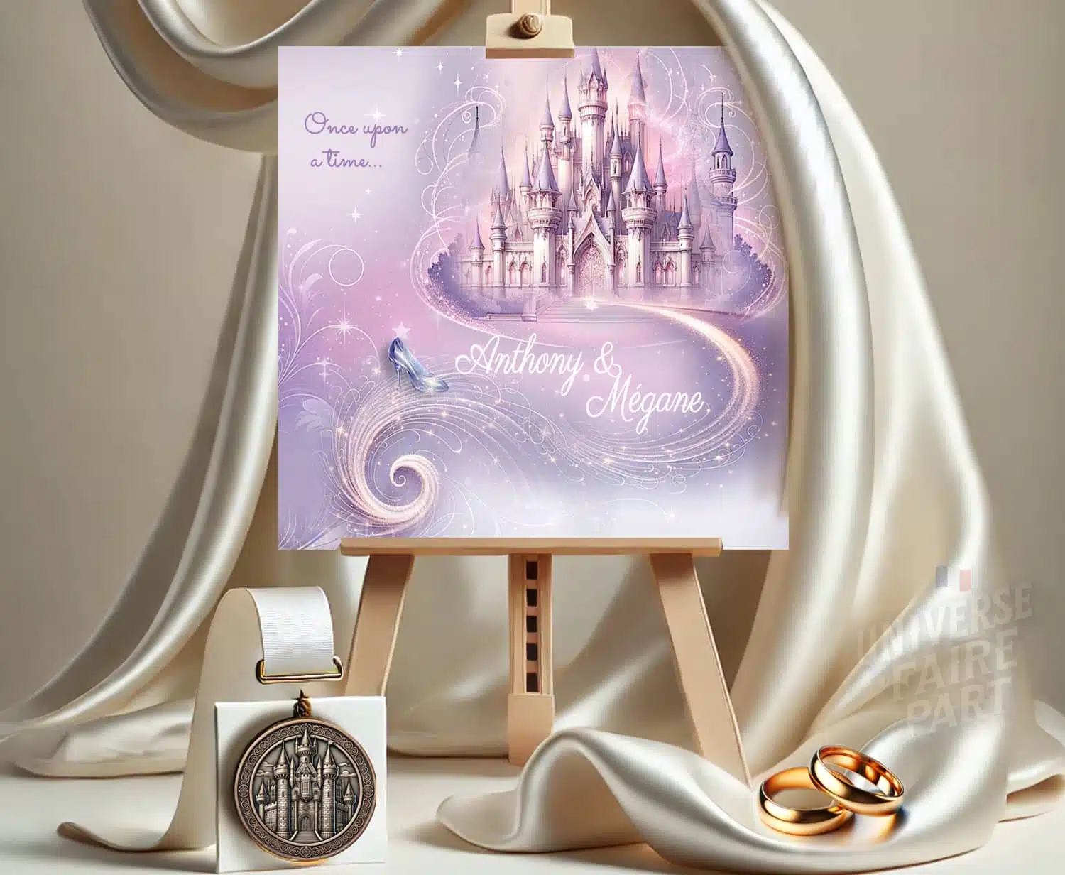 n°67 -faire-part Château de Cendrillon Parme et rose