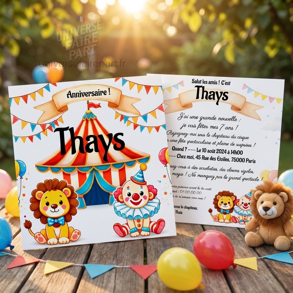 N°4- Faire-part Original Cirque avec Lion et Clowns