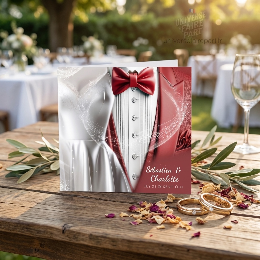 N°7-Faire-part Élégance Classique Costume Rouge bordeaux