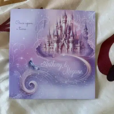 n°67 -faire-part Château de Cendrillon Parme et rose