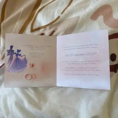 n°67 -faire-part Château de Cendrillon Parme et rose