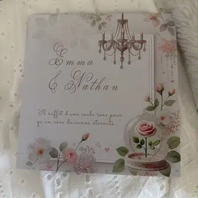 N°360 - Un mariage enchanteur Faire-part champêtre fleuri rose éternelle