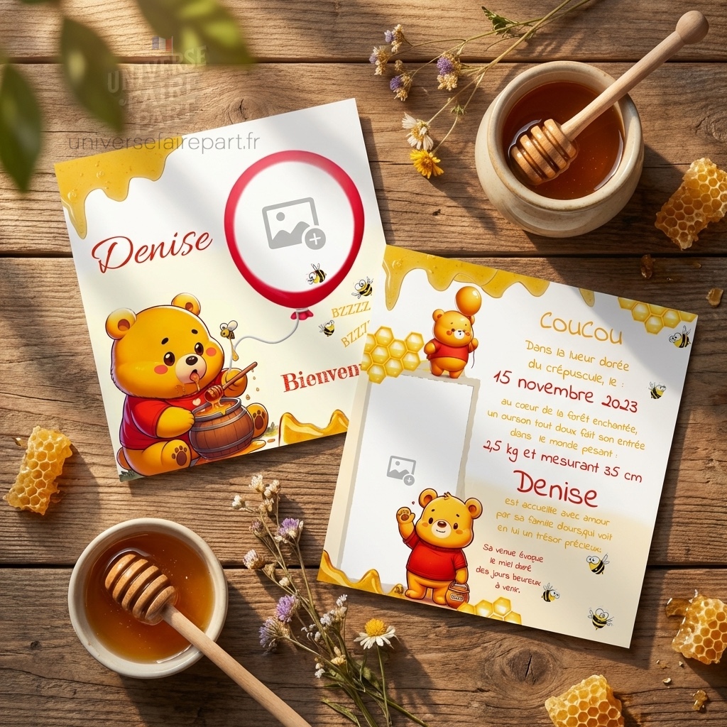 N° 331 – Faire-part Ourson et Miel jaune