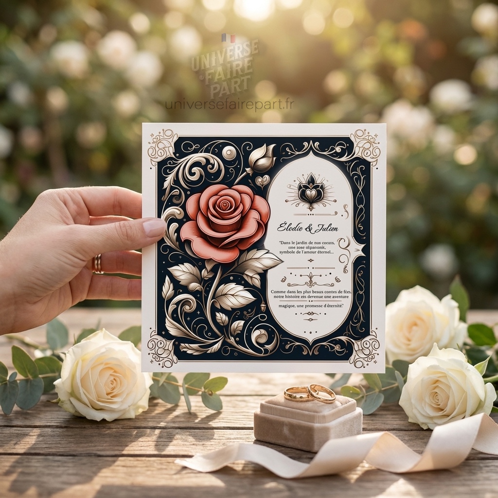 N° 133 – Faire-part Rose Enchantée La Belle et la Bête mariage