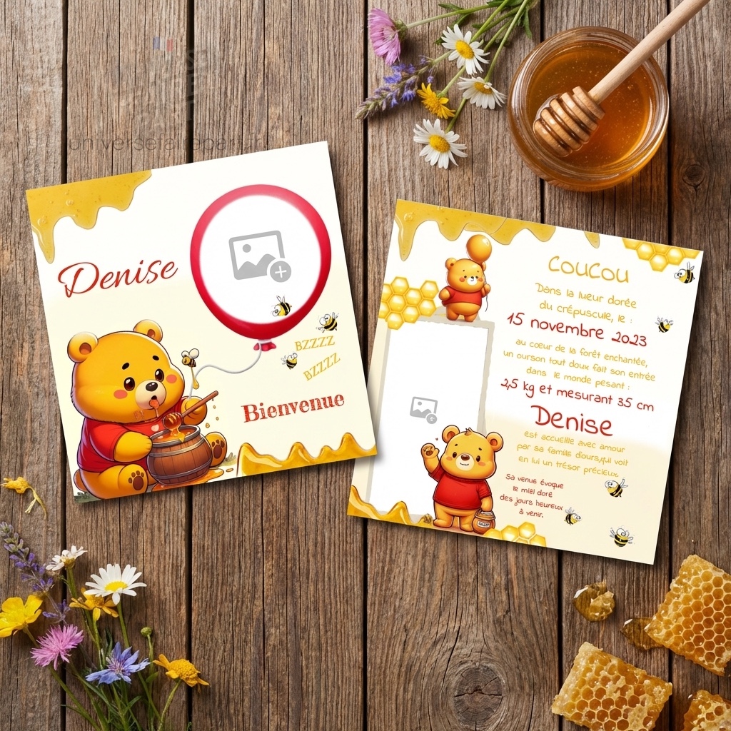 N° 331 - Faire-part Ourson et Miel jaune