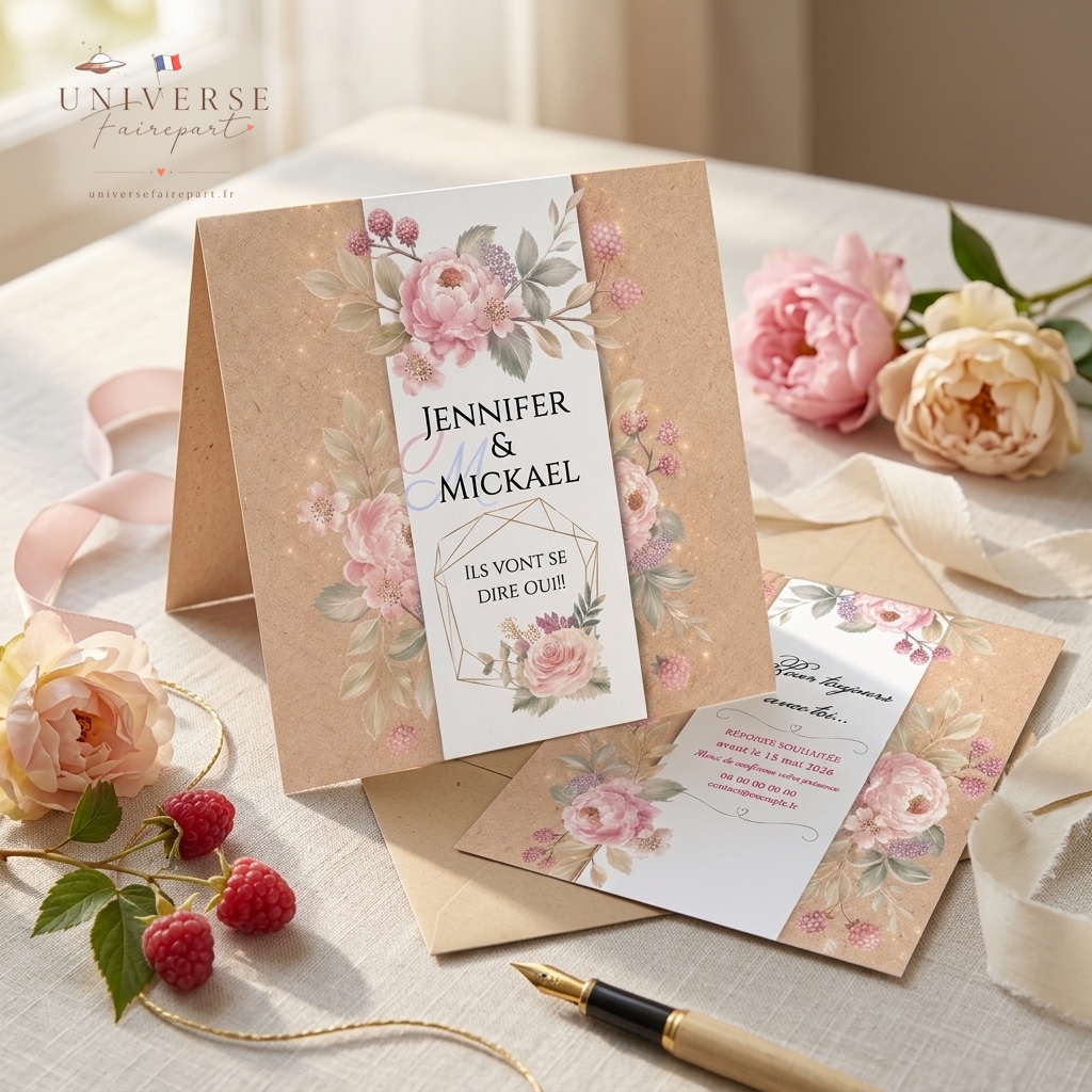 N°248 Faire-part mariage Un Charme Naturel sur Fond de Kraft