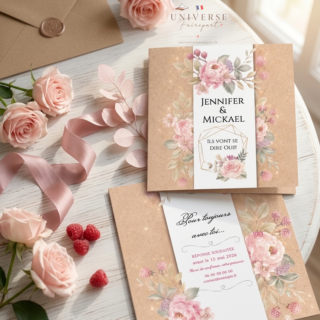 N°248 Faire-part mariage Un Charme Naturel sur Fond de Kraft