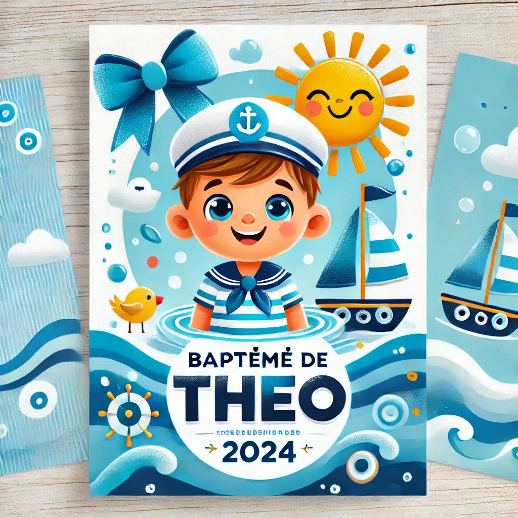 N°319- Faire-part Le Petit Navire, entre bateau, dauphin et mer enchantée