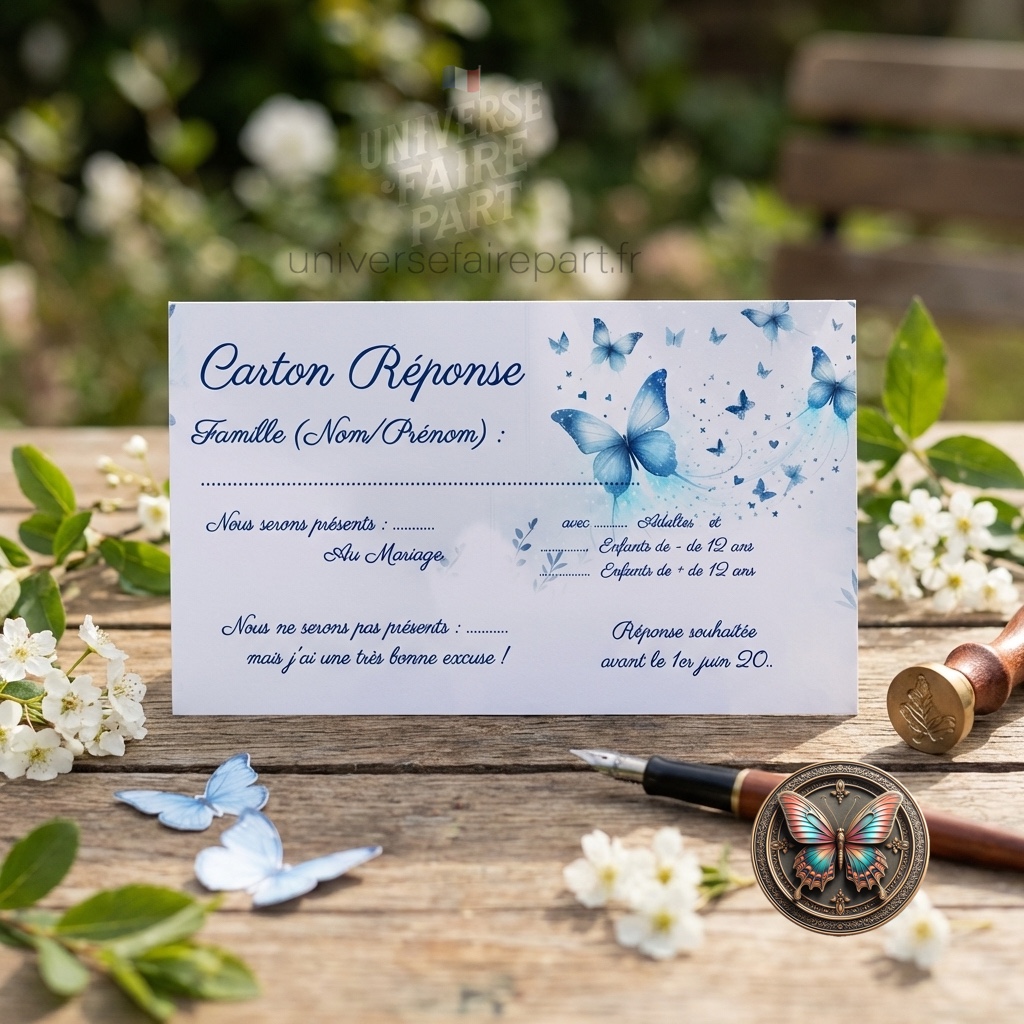 n°162.2 – Carton réponse Bleu Ciel Papillons et Orchidées