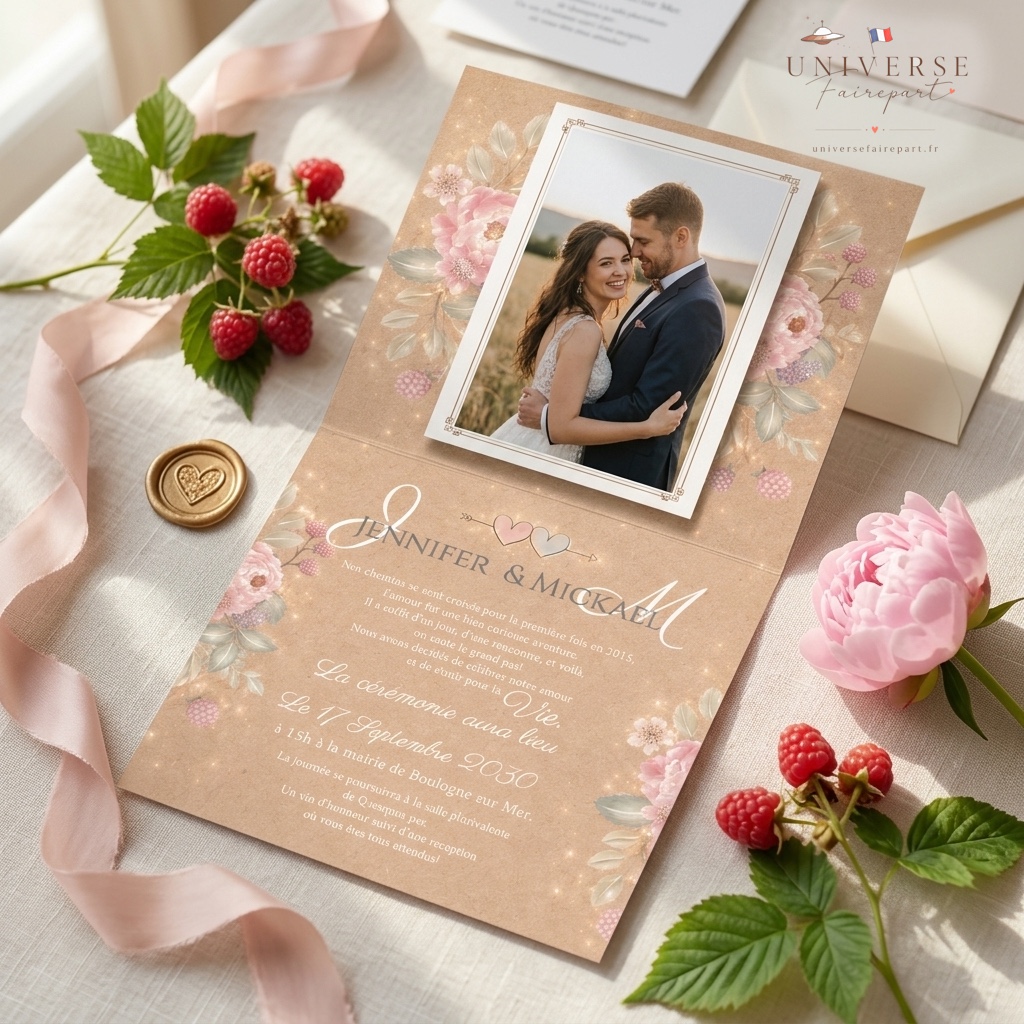 N°248 Faire-part mariage Un Charme Naturel sur Fond de Kraft
