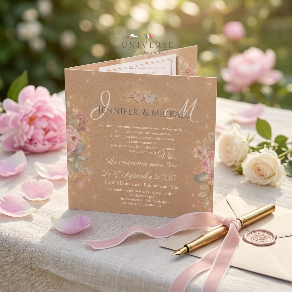 N°248 Faire-part mariage Un Charme Naturel sur Fond de Kraft