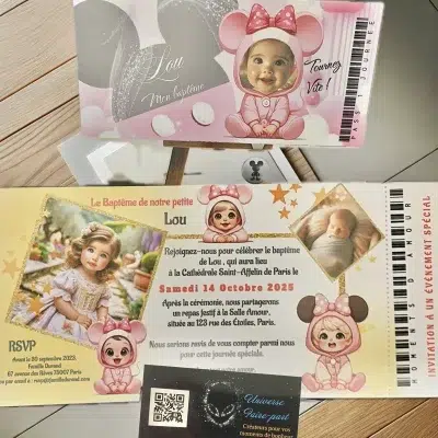 N°50 - Faire-part Ticket PASS 1 journée avec Sophia déguisée en Minnie