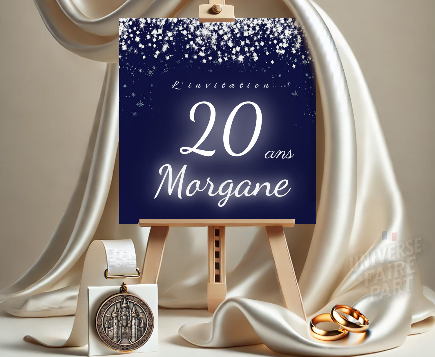 N°301- Faire-part Diamant Bleu pour un Anniversaire Inoubliable