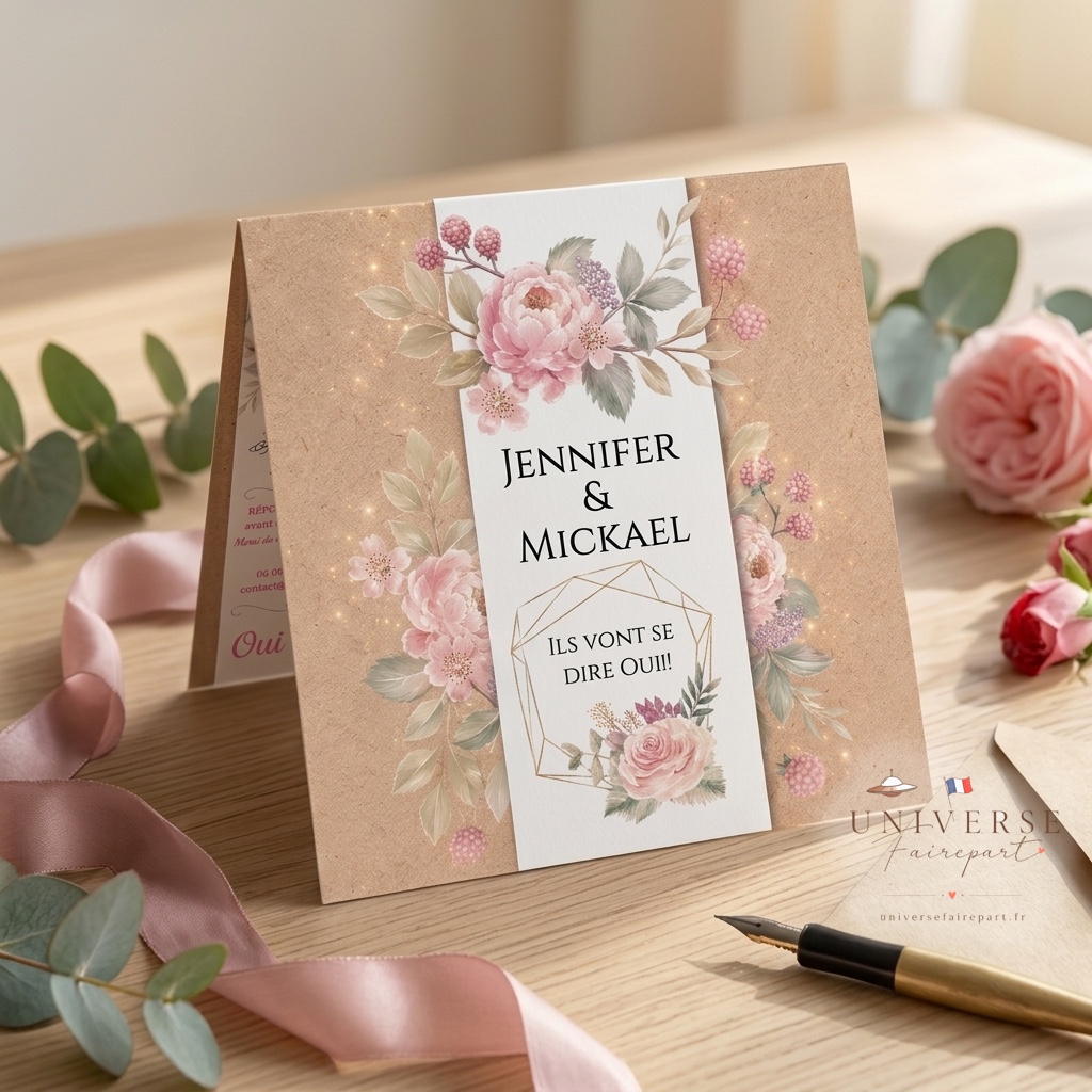 N°248 Faire-part mariage Un Charme Naturel sur Fond de Kraft
