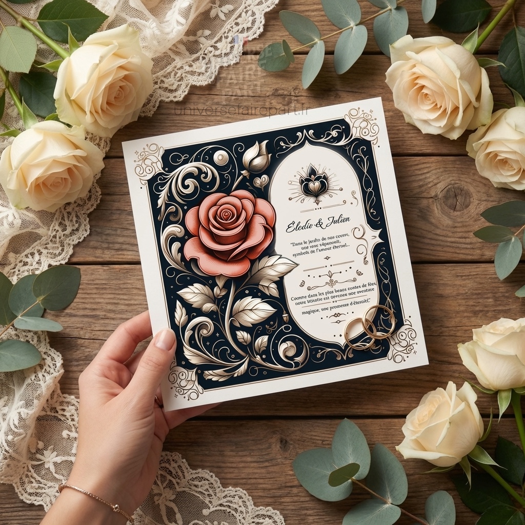 N° 133 – Faire-part Rose Enchantée La Belle et la Bête mariage