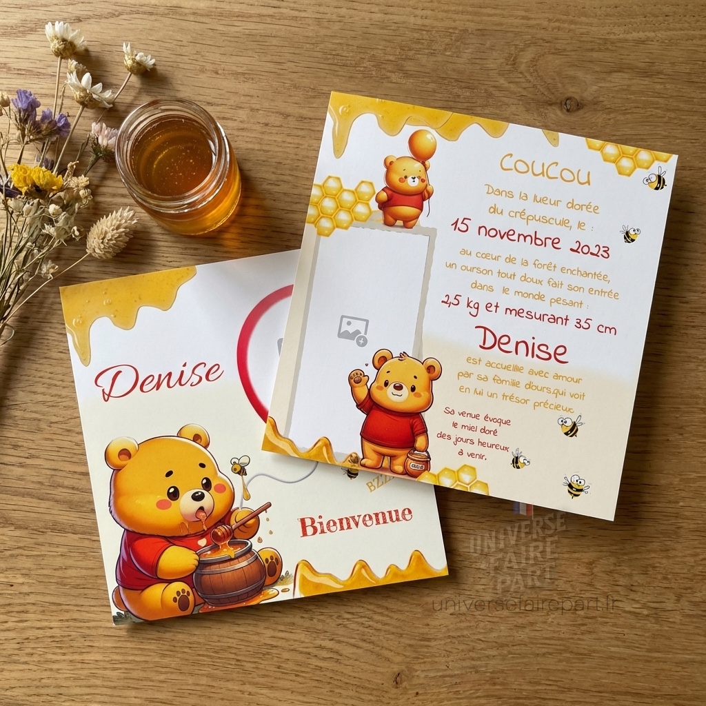 N° 331 – Faire-part Ourson et Miel jaune