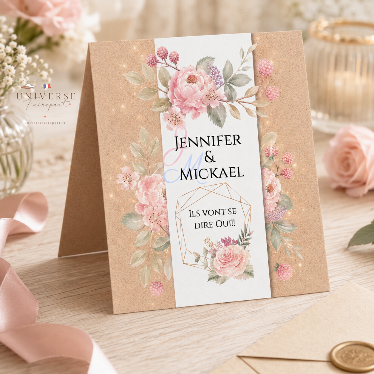 N°248 Faire-part mariage Un Charme Naturel sur Fond de Kraft