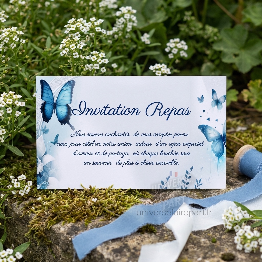 N°162.1 – Carton repas Bleu Ciel Papillons et Orchidées mariage