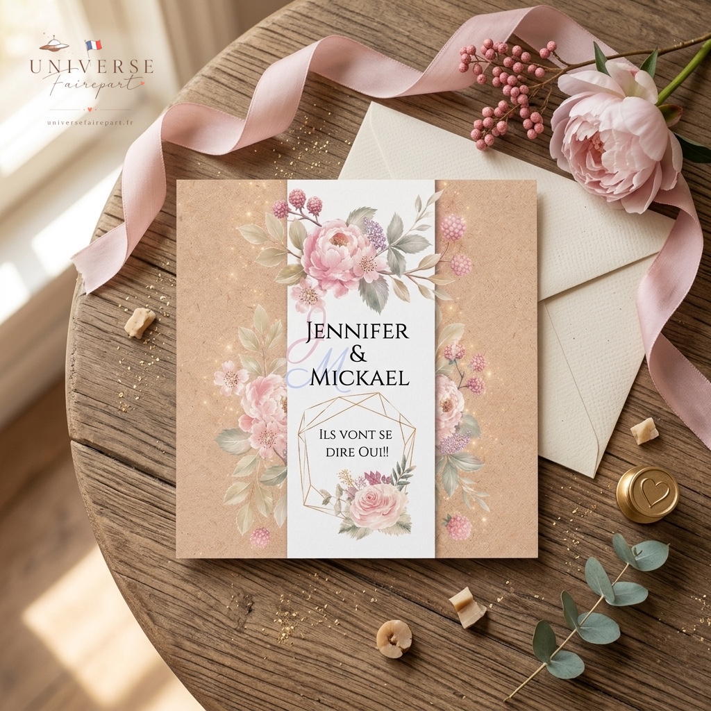 N°248 Faire-part mariage Un Charme Naturel sur Fond de Kraft