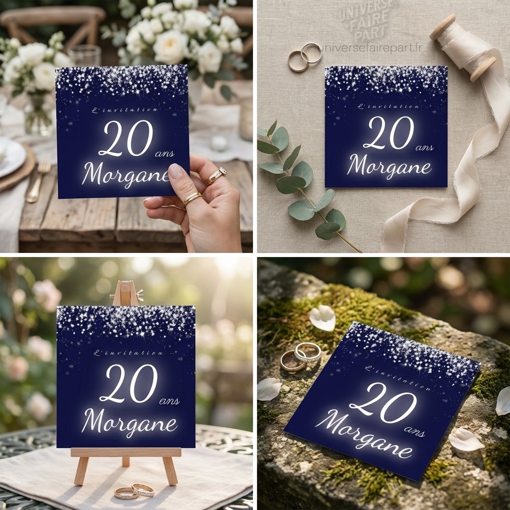 N°301- PREMIUM Faire-part Diamant Bleu pour un Anniversaire Inoubliable