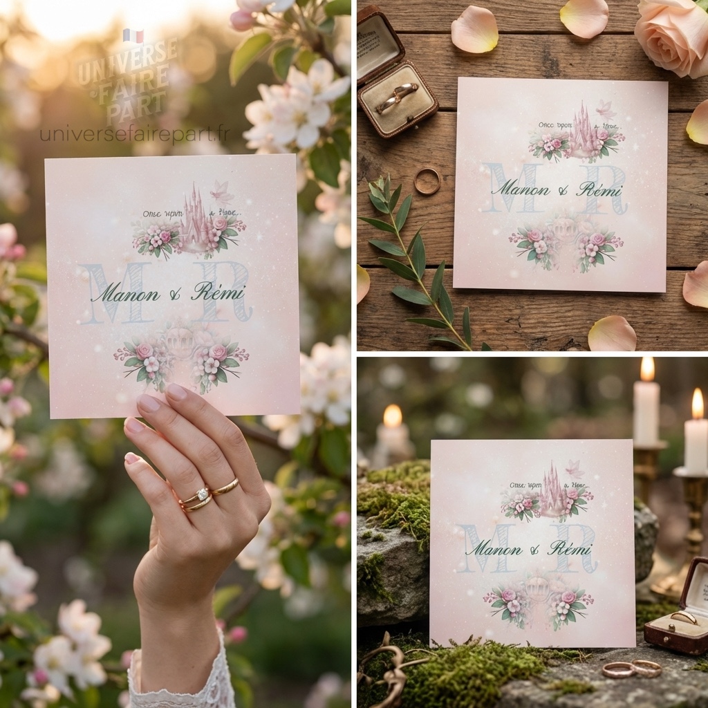 N°127 – Faire-part royal magique fleuri conte de fées