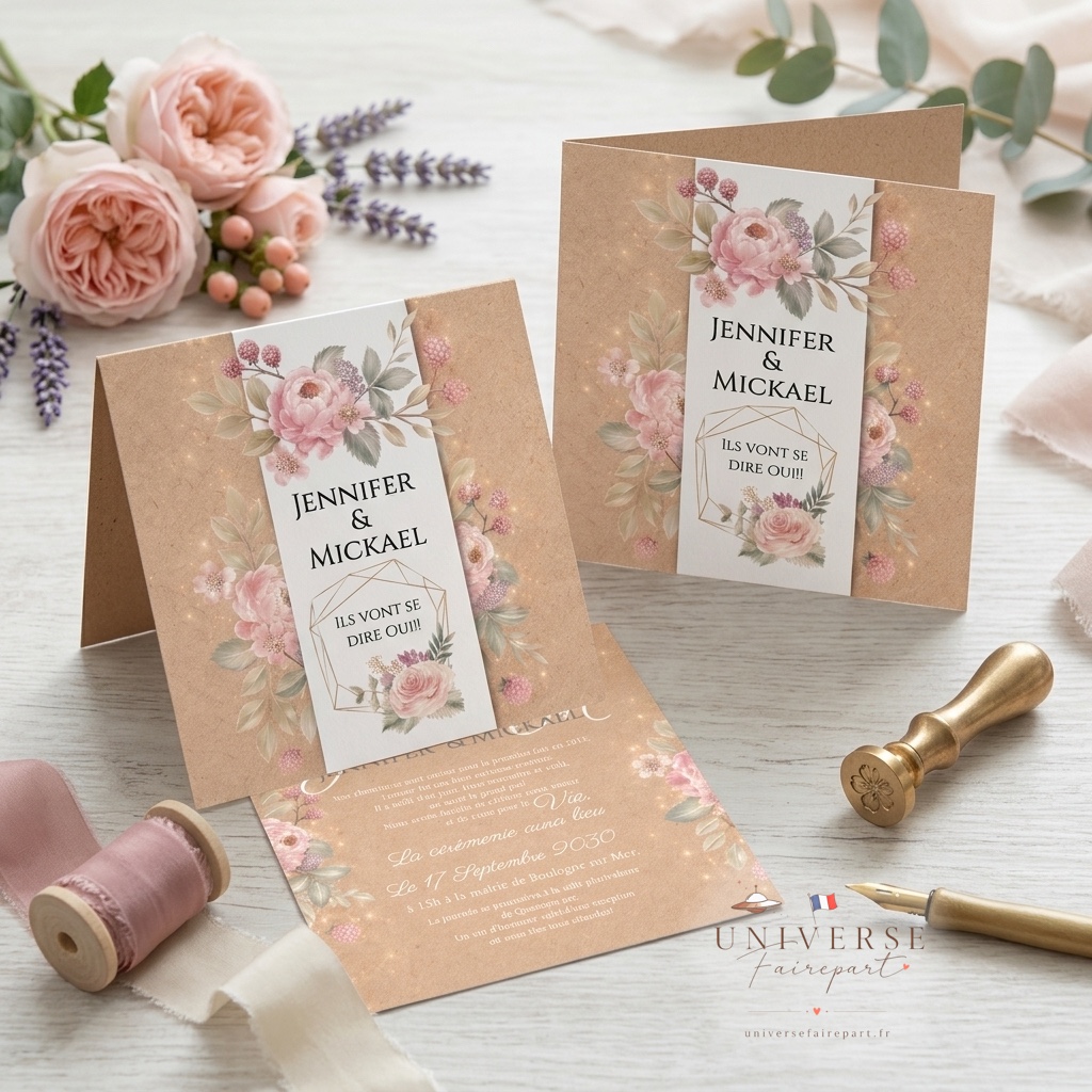 N°248 Faire-part mariage Un Charme Naturel sur Fond de Kraft