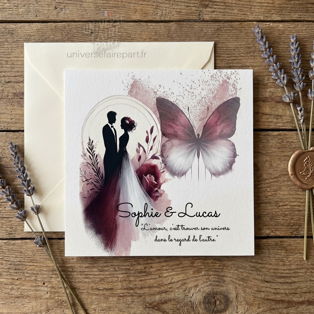 N°267- Faire-part mariage Papillons Union Éternelle Bordeaux