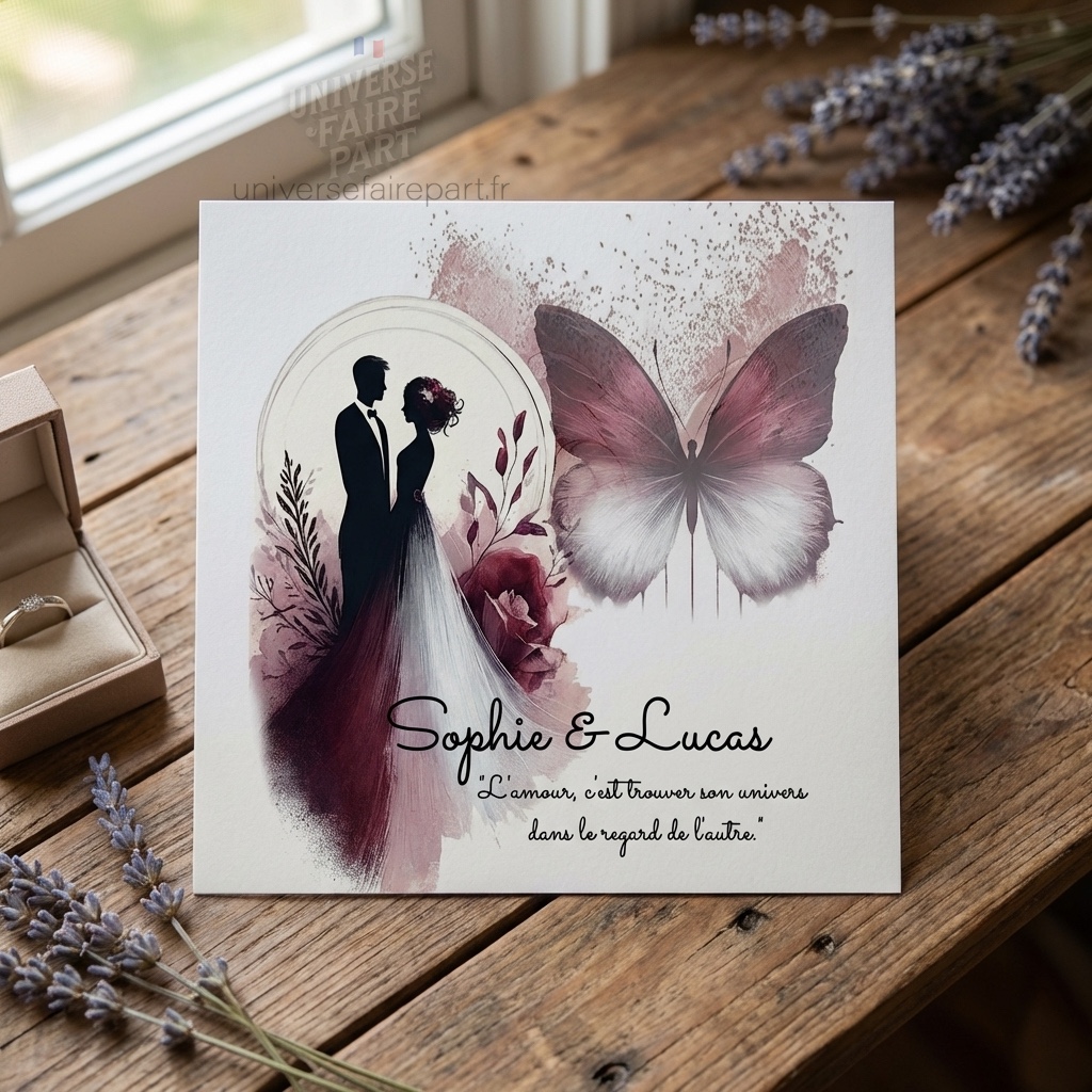 N°267- Faire-part mariage Papillons Union Éternelle Bordeaux