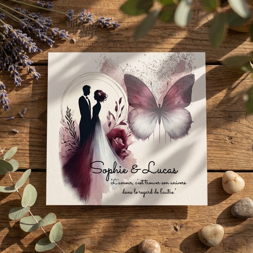 N°267- Faire-part mariage Papillons Union Éternelle Bordeaux
