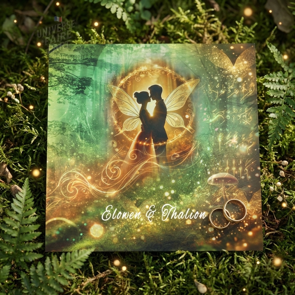 N°428 – Faire-part Forêt enchantée avec fées mariage magique