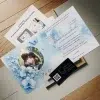 N°162-Faire-part Céleste Bleu Papillons et Orchidées