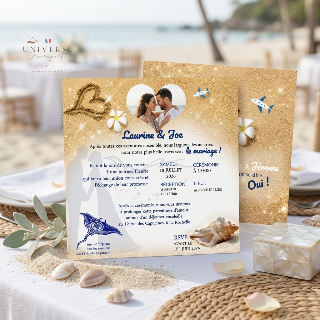N°277 Faire-part Mariage Destination Plage Romantique