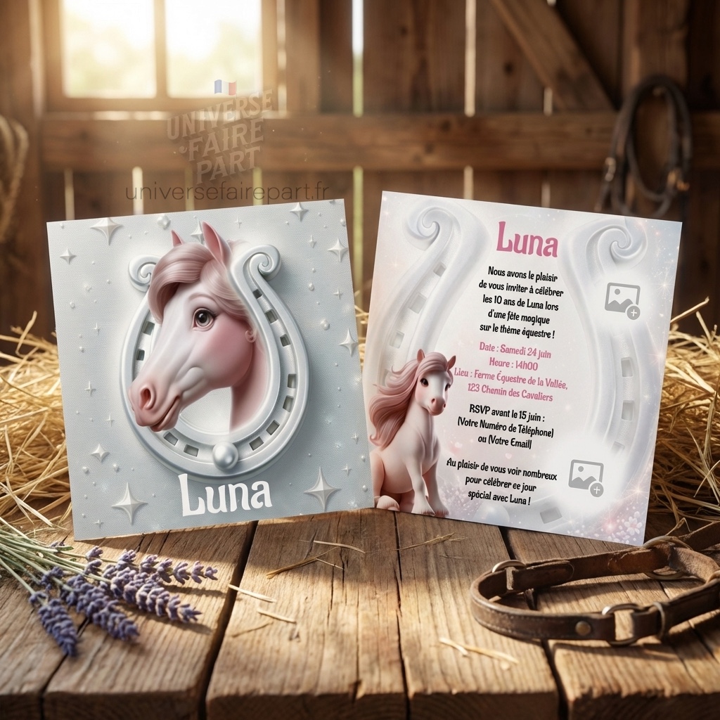 N°542 –  Faire-part Cheval Féérique avec Fer à Cheval